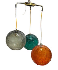 Vintage 3 Light Pendant Chandelier Lamp MCM 1950s Retro Lamp Orange Teal Smoke