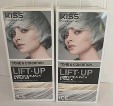 LOT of 2 KISS Lift Up ICE Complete Bleach & Tone Kit Gray Silver Hair Color NEW