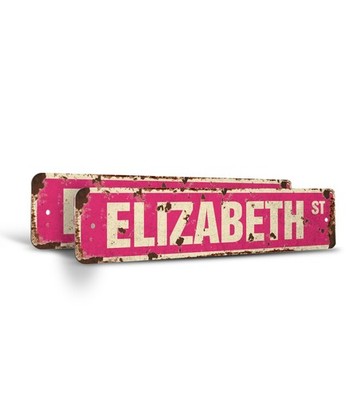 ELIZABETH Vintage Style Rustic Street Sign Childrens Name Room Plastic Metal