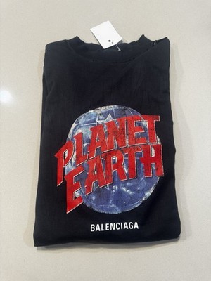 Balenciaga Planet Earth Distressed Graphic T-Shirt Washed Black