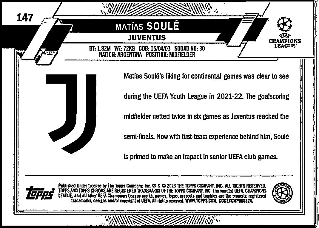 2022-23 Topps Chrome Sapphire UEFA Club Matías Soulé #147 RC Juventus view 2