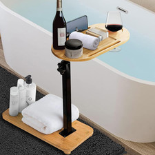 Bamboo Bathtub Tray Table with Adjustable Height, Enhanced Stability, Freestandi
