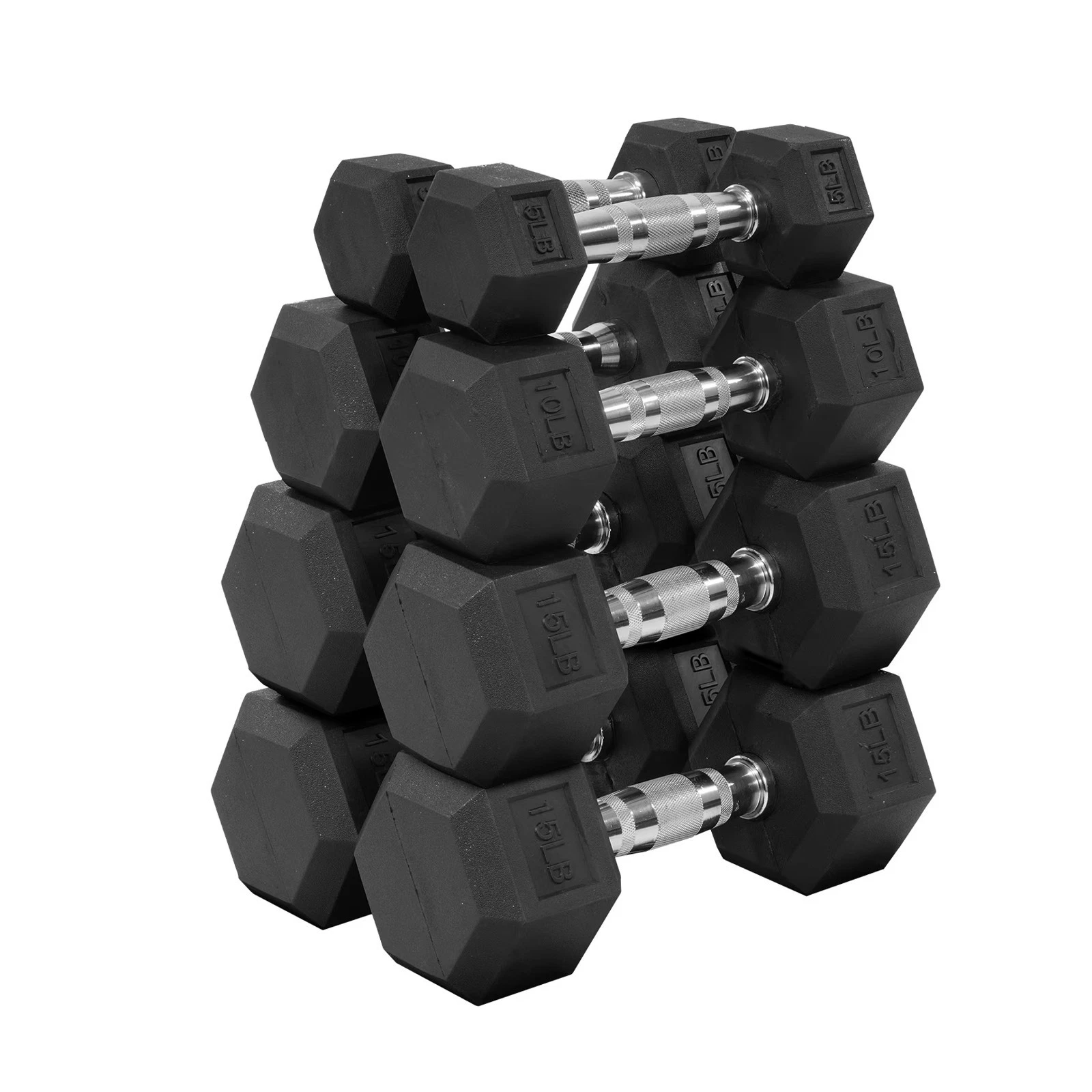 FlexWave Rubber Encased Hex Dumbbell Set 90LB Total Weight, Solid Cast Iron