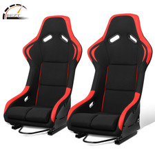 Universal Fiberglass Frame Fixed Position Bucket Style Racing Seat Red Pair