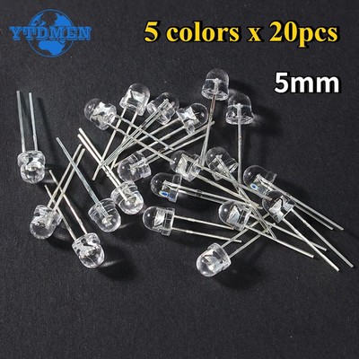 100PCS Super Bright 5mm Straw Hat LEDs - 5 Color Mix for DIY Projects