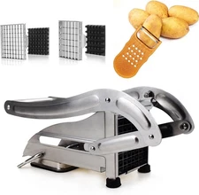 French Fry Cutter, 2-blade Potato Slicer Strong No-Slip Suction Base Stainless S