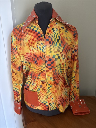 Women’s Western Show Shirt Orange Yellow Full Zip Rodeo