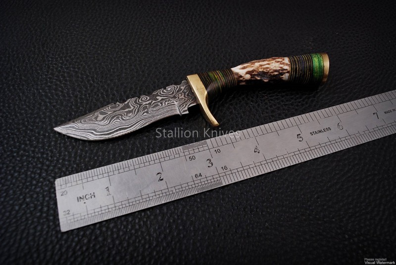 6''  Exotic Handle Damascus Hunting Knife Stag/Antler – Skinner Blade Handmade