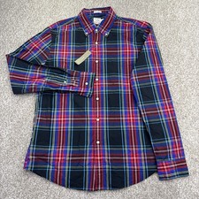 NEW J Crew Secret Wash Button Down Shirt Mens Slim L Black Red Plaid Long Sleeve
