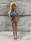 Vintage Sparkle Beach Barbie Doll Blue Sparkly Bikini 1995 Necklace & Earrings