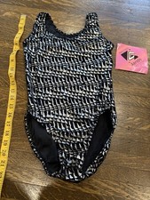 Vintage NWT 90s Alpha Factor Black Silver Gymnastics Leotard Xs