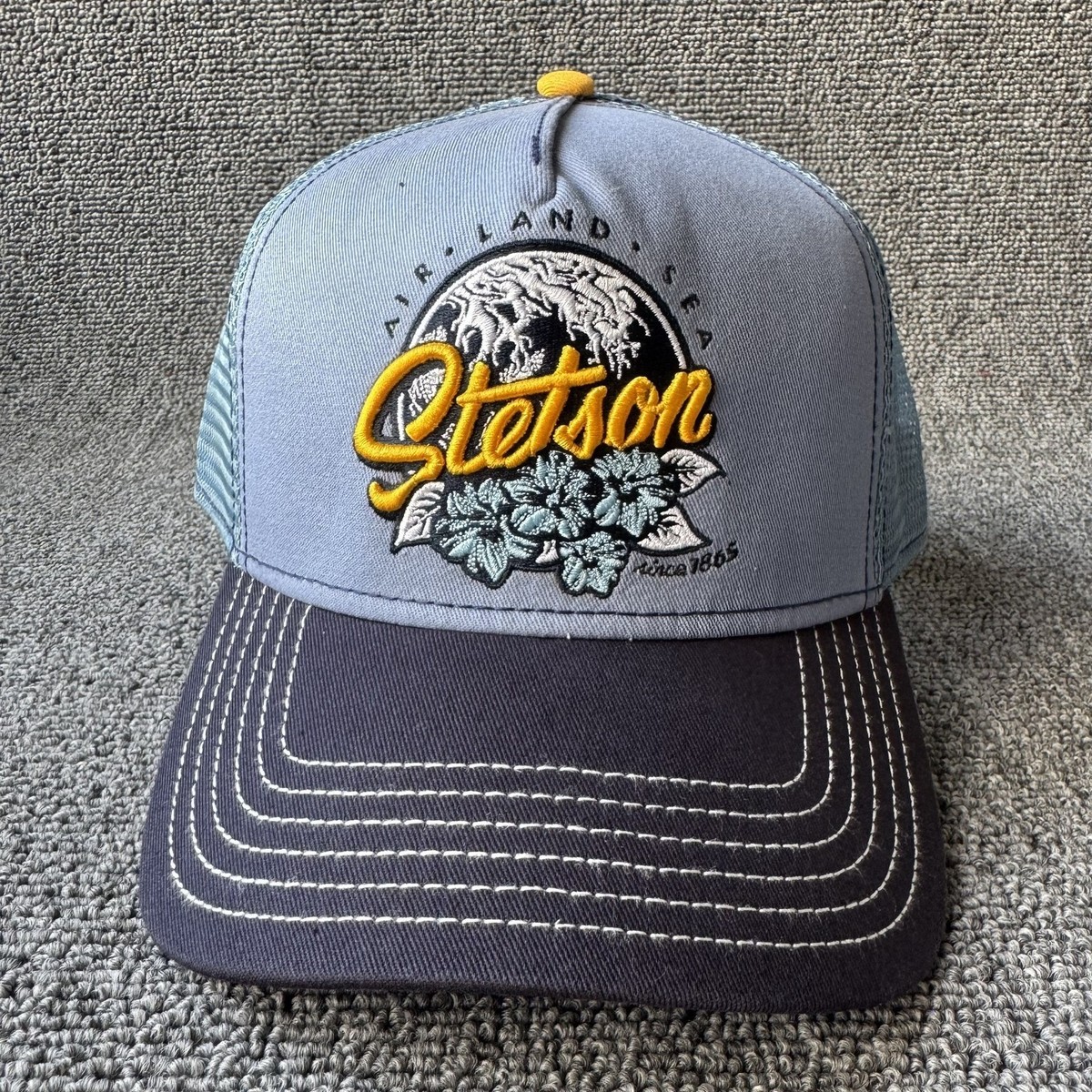 Stetson Air Land Sea Trucker Snapback Hat Blue Mesh Back Cap Unknown Size