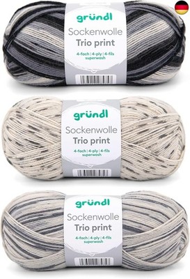 Gründl Wolle Sockenwolle Trio - Strickgarn für 3 Paar Socken - Strapazierfähig u