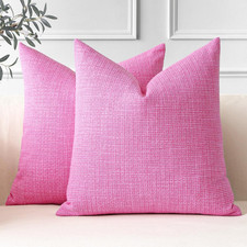 OTOSTAR Pack of 2 Throw Pillow Covers 18X18 Inch Linen Hot Pink Pillowcases Farm