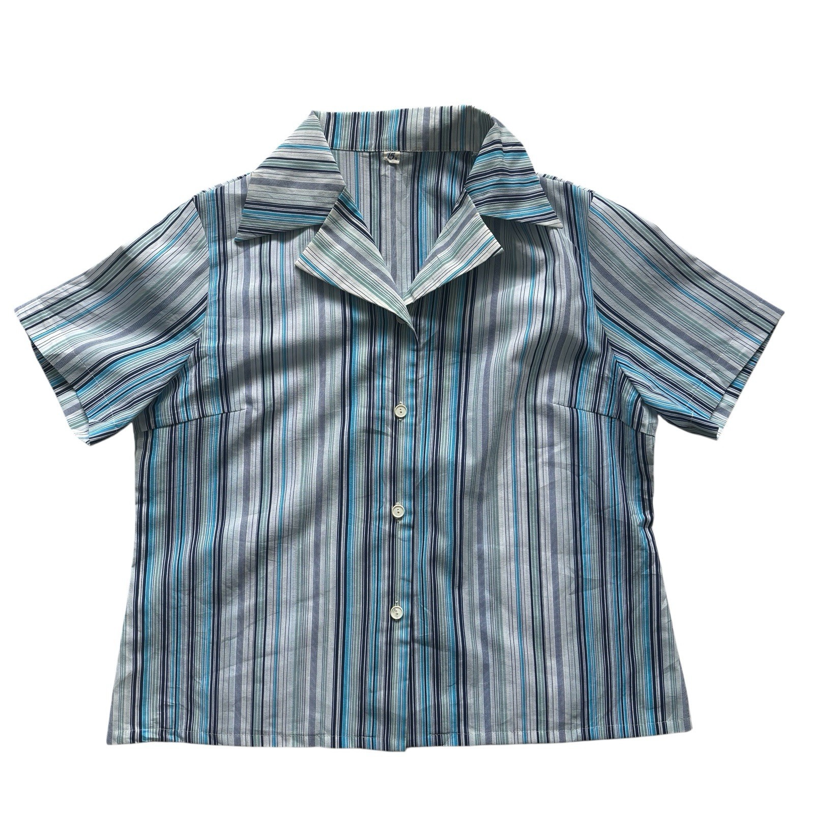 Womens Vintage Shirt 80s Japanese Blue White Striped Retro Mod 18 image 2