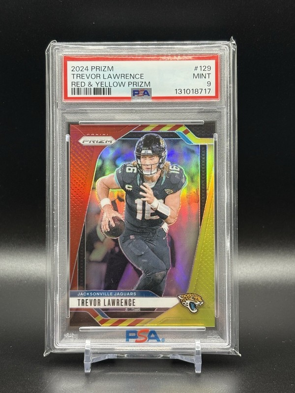 2024 Prizm Trevor Lawrence QB #129 Red and Yellow Prizm/44 - Jaguars - PSA 9