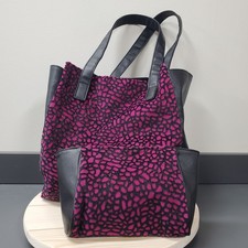 Overnight Tote Bag with matching travel makeup bag Magenta and Blac Animal Print