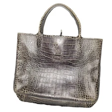 Longchamp Brown/Gray Leather Crocodile Embossed Tote Shoulder Bag