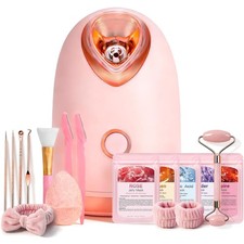 Facial Steamer Spa Kit with 17 Skin Care Tools, Nano Ionic Face Steamer for D...