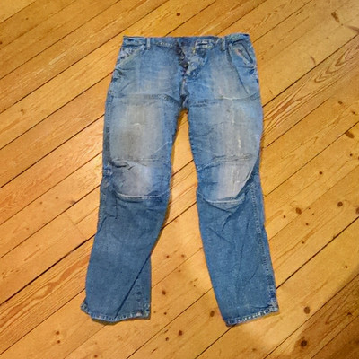 G-Star RAW Herren Jeans Blau Denim Baumwolle Tapered W36 L34 Knopf Distressed