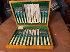 ANTIQUE 24 PC ALLEN & DARWIN SHEFFIELD FORK & KNIFE SET W/BOX & KEY SILVER PLATE — photo 1
