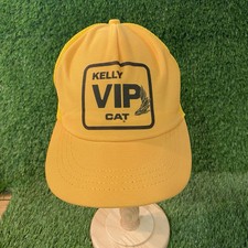 Vintage Kelly VIP Cat Caterpillar Tractor Yellow Trucker Hat SnapBack Cap Patch