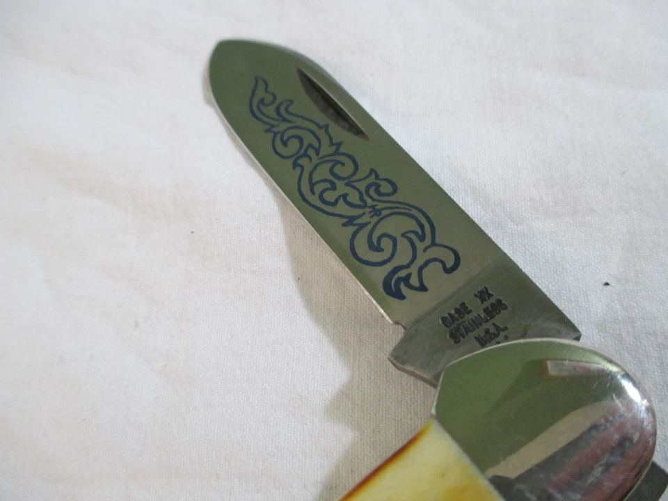 Case XX Vintage 1977 Blue Scroll Stag Canoe 52131 SS Foto 3 de 4