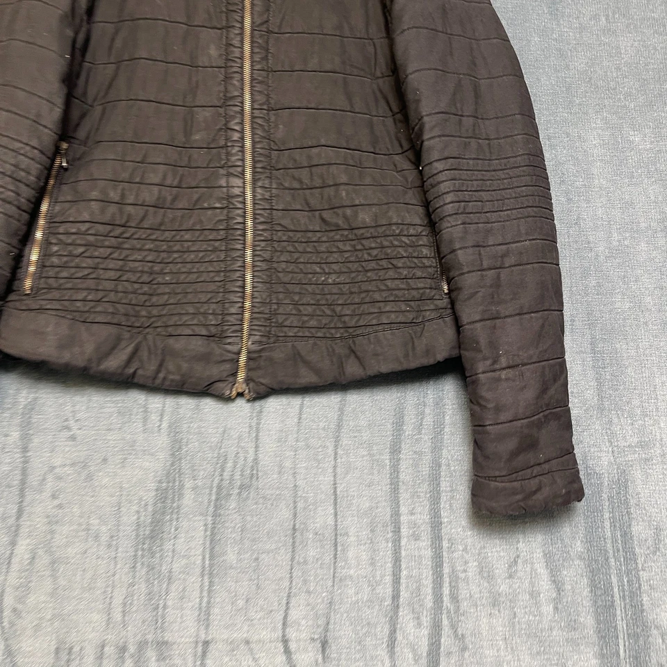 复古 Dirk Bikkembergs 褶皱绗缝夹克男式 50 洗黑色棉 — 第 2/4 张图片