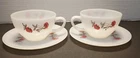 VTG Fire King Milk Glass Fleurette Pattern Teacup & Saucer Set of 2 READ