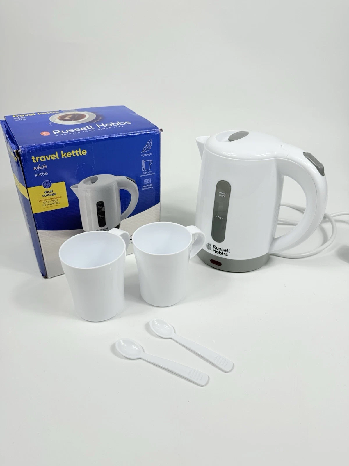 Russell Hobbs Compact Electric Travel Kettle, Dual Voltage 2 Cups&Spoons - 23840
