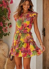 NWT Farm Rio Fruit Dream Ruffle Mini Dress Size S Colorful Tropical