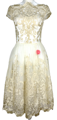 Chi Chi London Frances Gold Ivory Lace Midi Dress Fit & Flare Prom Wedding  Sz 4 | eBay