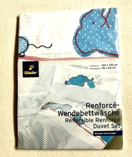 German Crib DUVET PILLOWCASE Elephant Mouse GIVE ME A KISS Blue White Stripe NEW