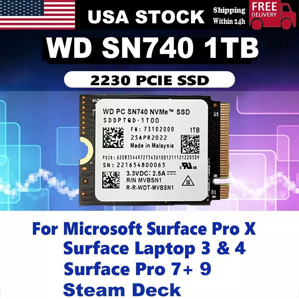WD SN740 1TB M.2 2230 SSD NVMe PCIe4x4 For Steam Deck Microsoft