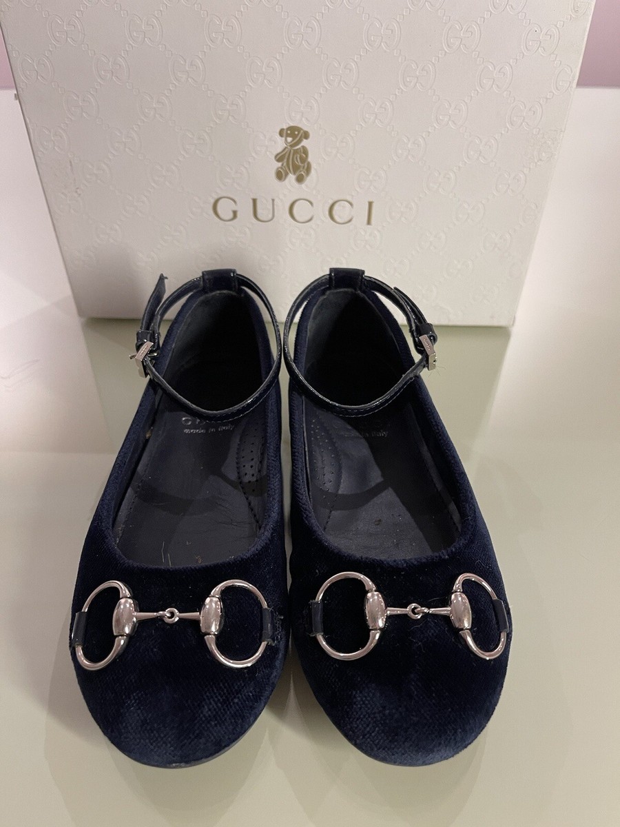 Girls GUCCI 28 Navy Blue Velvet & Leather Silver Horse bit Girls GUCCI 28 Navy Blue Velvet & Leather Silver Horse bit