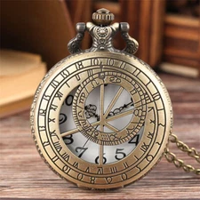 Vintage Men Women Quartz Pocket Watch Geometry Design 80cm Necklace Chain