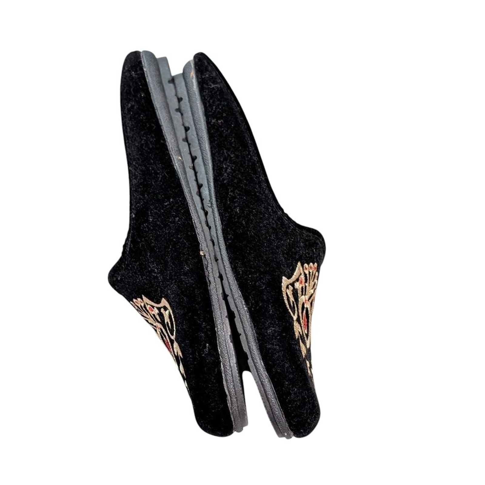 PANTOFOLA D’ORO Elena Ciabatte Barocche Oro e Nero Velluto Ricamato Boho Classico Tg 38