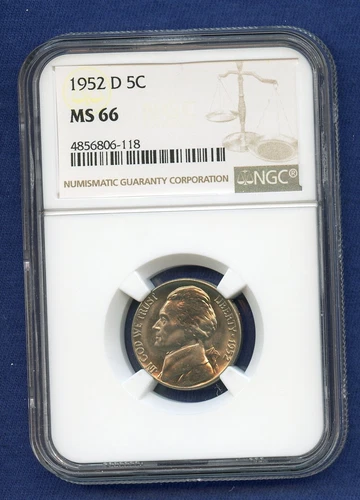 1952 D NGC MS66 Jefferson Nickel 5c US Mint 1952-D MS-66 Coin !