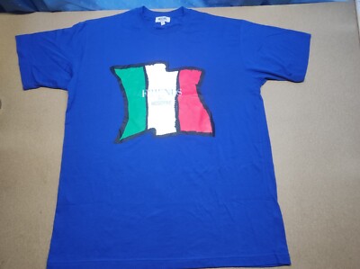 Moschino Friends Parfum Herren T-Shirt Größe L Blau Italien Flagge Muster Kur...