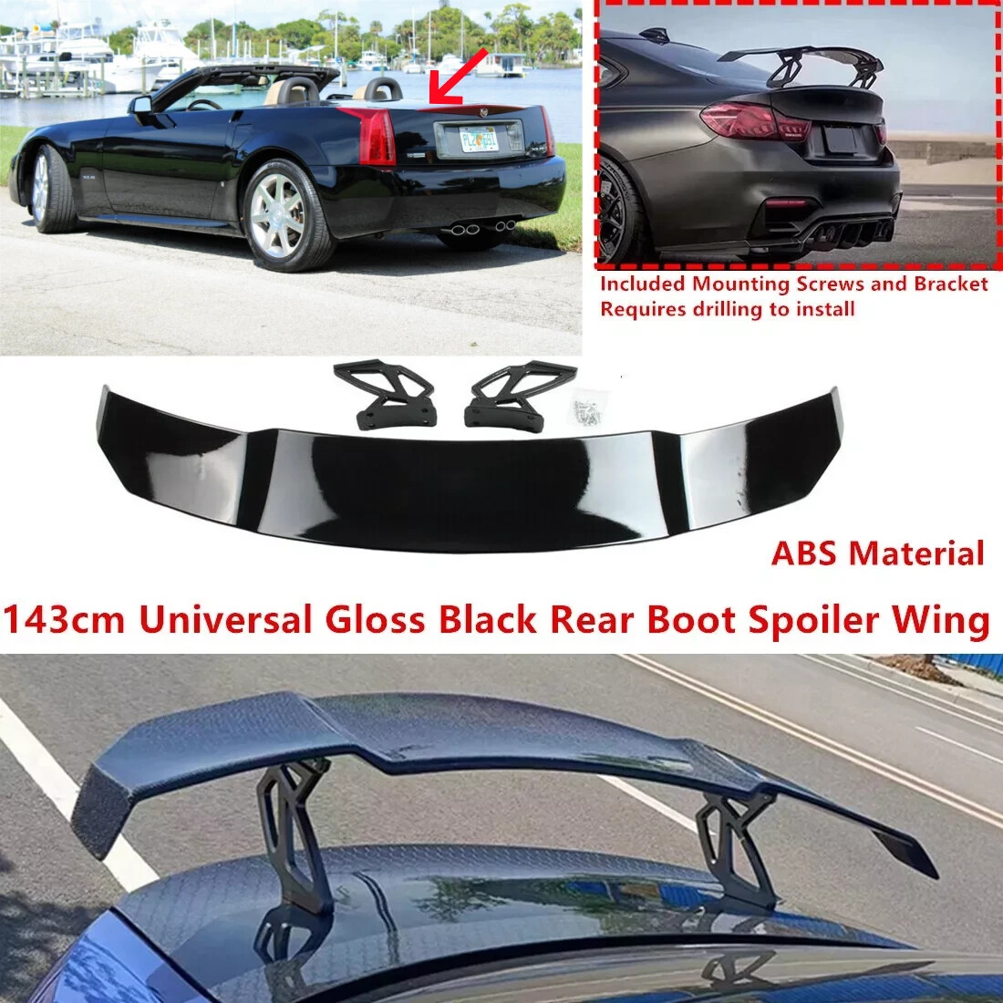 For 2004-09 Cadillac XLR Gloss Black GT-Style Trunk Spoiler Wing