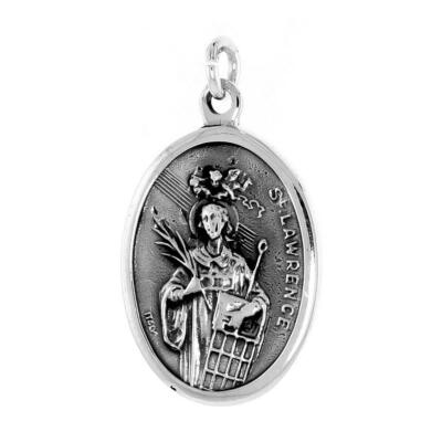 Sterling Silver St Lawrence Medal Pendant Oxidized finish Oval 1 inch