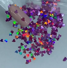 Valentine's Holographic Pink Heart Nail Glitter | 1 TSP | Nail Art & Acrylic