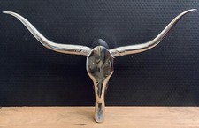 Statua da parete testa di toro alluminio teschio 69 cm decorazione da parete bufalo argento nichelato
