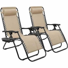 Zero Gravity Chair 2 Pack, Folding Outdoor Patio Lounge Recliner w/ Cup Holder