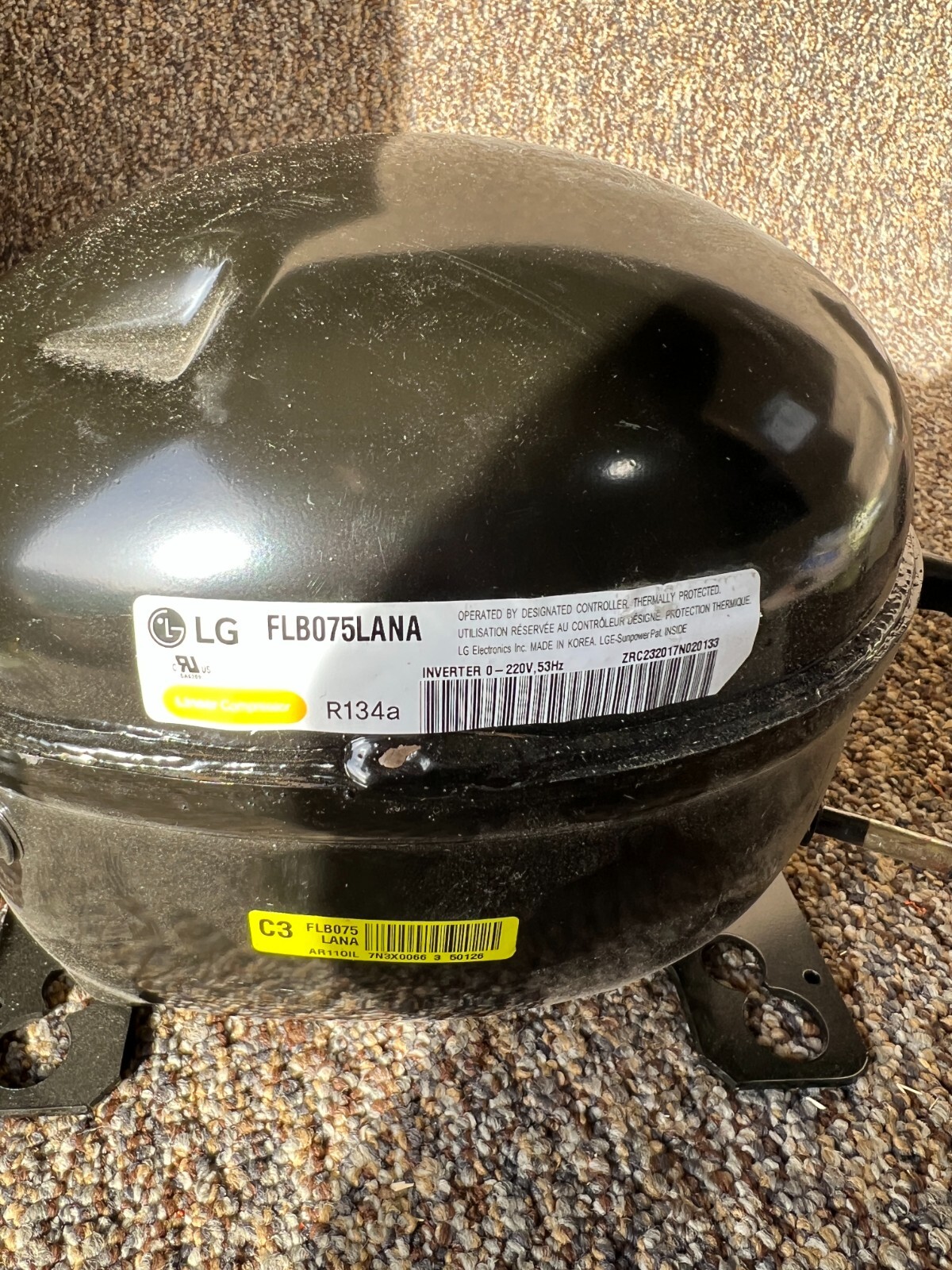 LG FLB075LANA REFRIGERATOR COMPRESSOR 220v 53Hz Black *FAST SHIPPING eBay