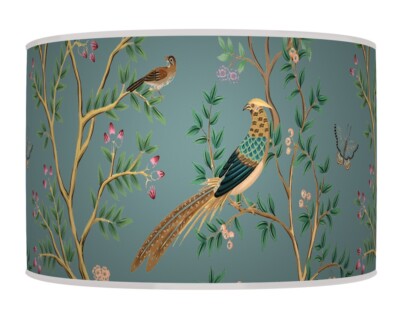 Fasan Vögel auf Baum blau Lampenschirm Pendelleuchte Handarbeit Trommellampenschirm #344
