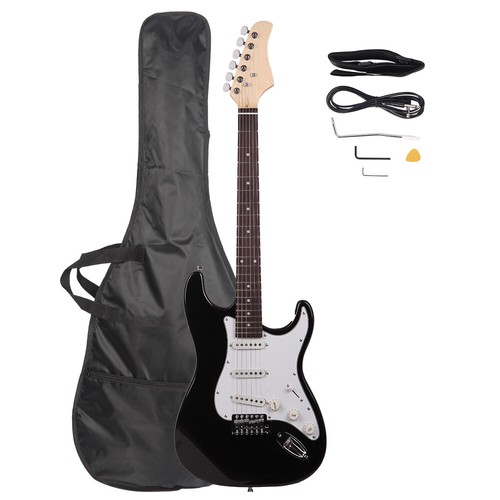 Guitarra eléctrica de diapasón de palo de rosa ST 39"" negra con juego de accesorios blanca