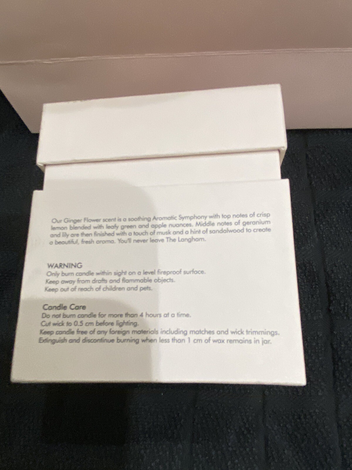 The Langham Hotel Ginger Flower Candle Signature Scented 6.78 Oz. Gift