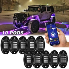 10x RGB LED Pods Rock Light Kit Underbody Glow Neon Lamp Bluetooth Music Control