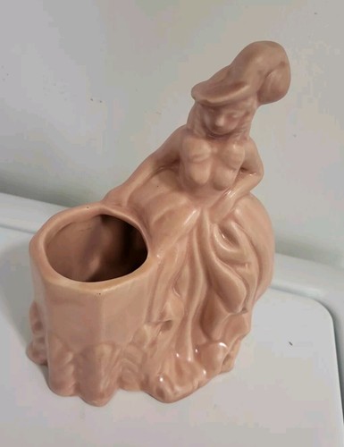 Vtg Haeger USA Pottery blush pink Victorian Lady Feather Hat Planter Vase - Picture 5 of 6